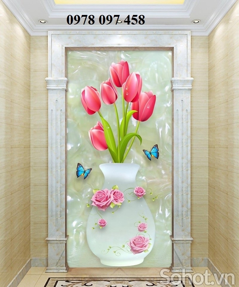 Tranh gạch 3D - bình hoa sứ ngọc