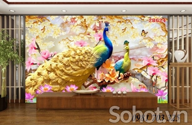 Gạch tranh men 3D chim công- tranh phong thủy