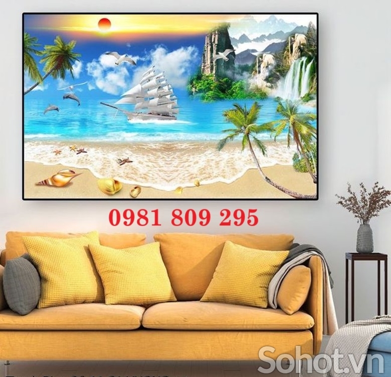 Tranh gạch , gạch ốp tường cao cấp thuyền buồm HN999