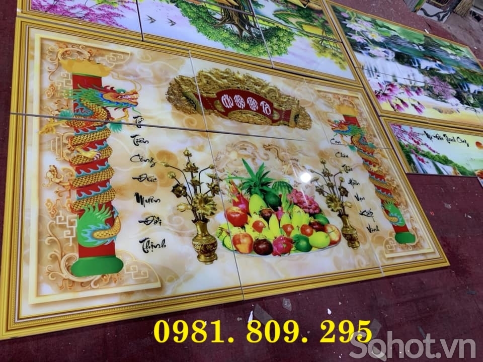 Tranh gạch ốp tường phòng thờ cửu huyền thất tổ