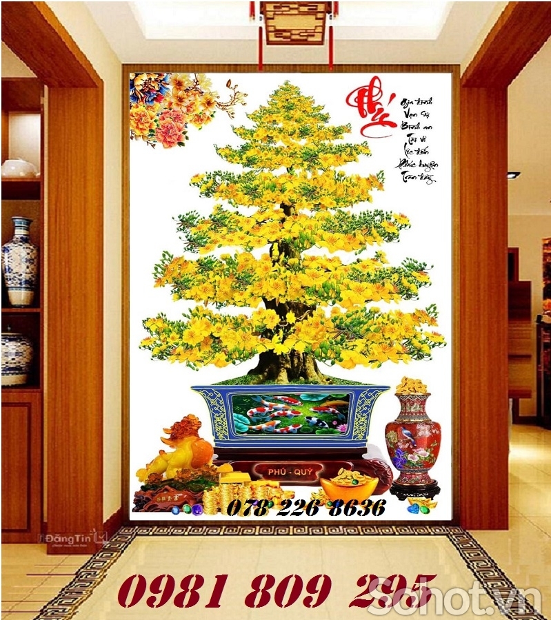 Gạch tranh 3d , tranh gạch men 3d cây mai vàng