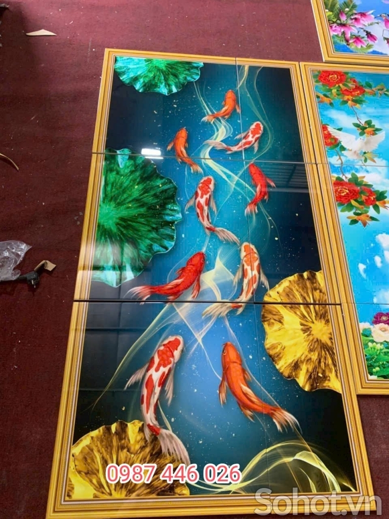 Gạch tranh cá chép cửu ngư quần hội