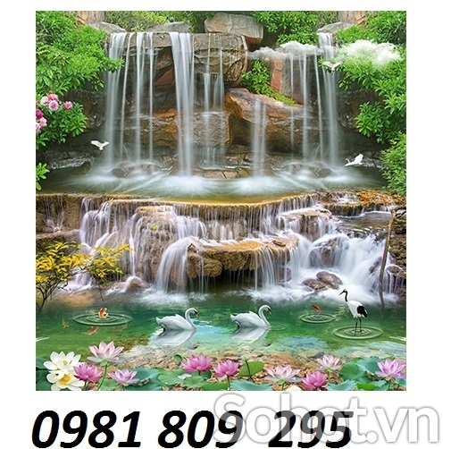 mẫu tranh gạch men 3d thác nước