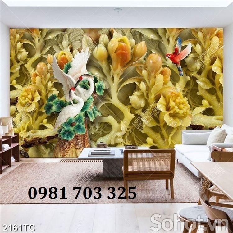 Tranh gạch men chim hạc phong thủy 3D