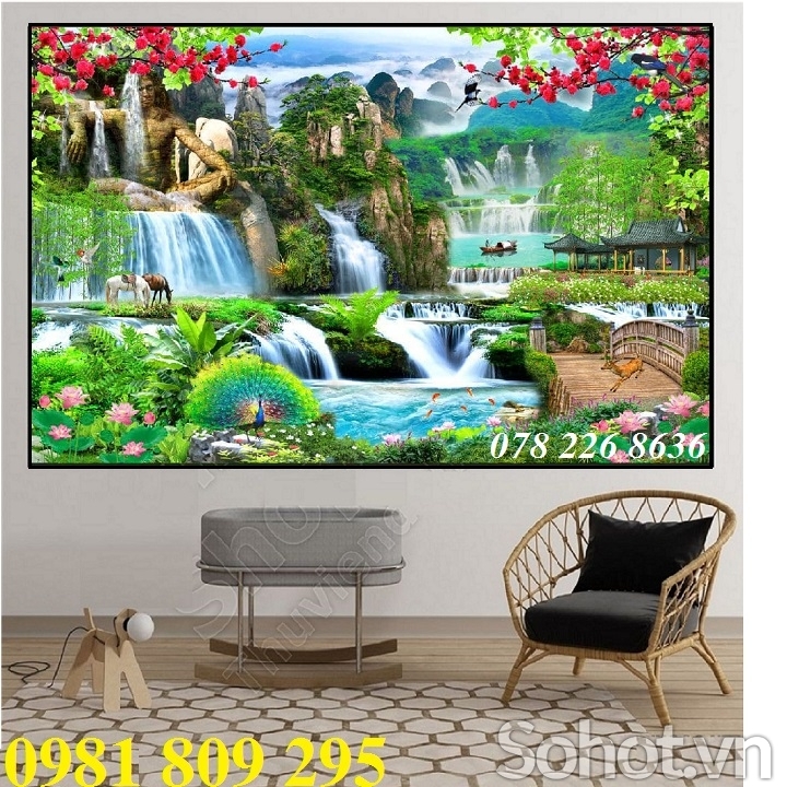 Gạch ốp tường, tranh gạch men thác nước HP1235