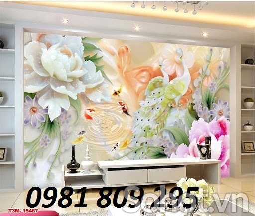 tranh 3d chim công dán tường