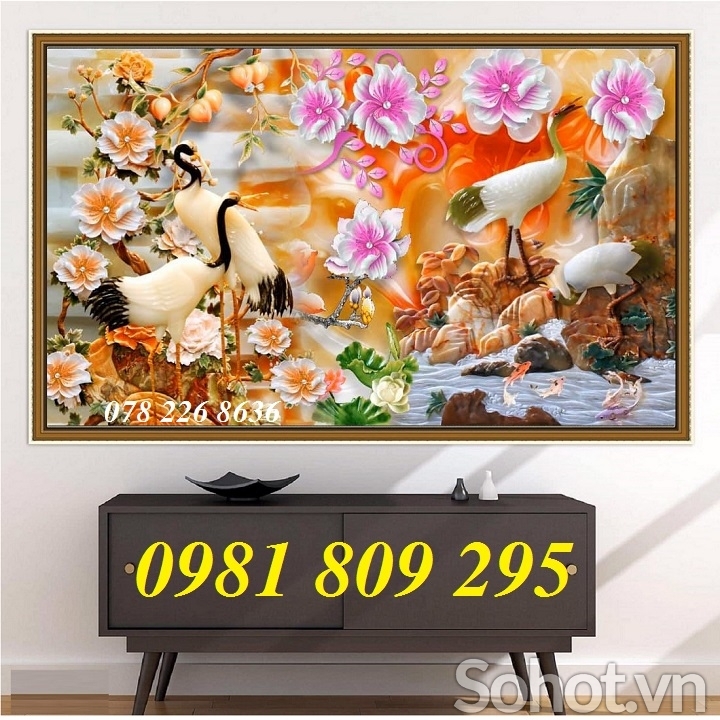 Gạch tranh 3d chim hạc giả ngọc bích