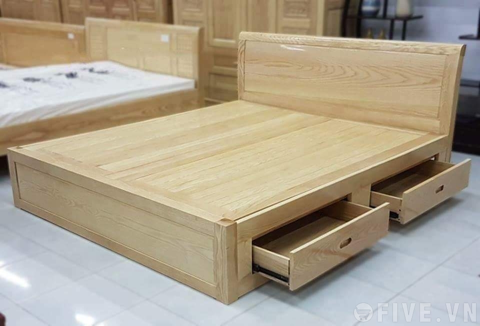 Giường gỗ sồi ngăn kéo 1m6*2m