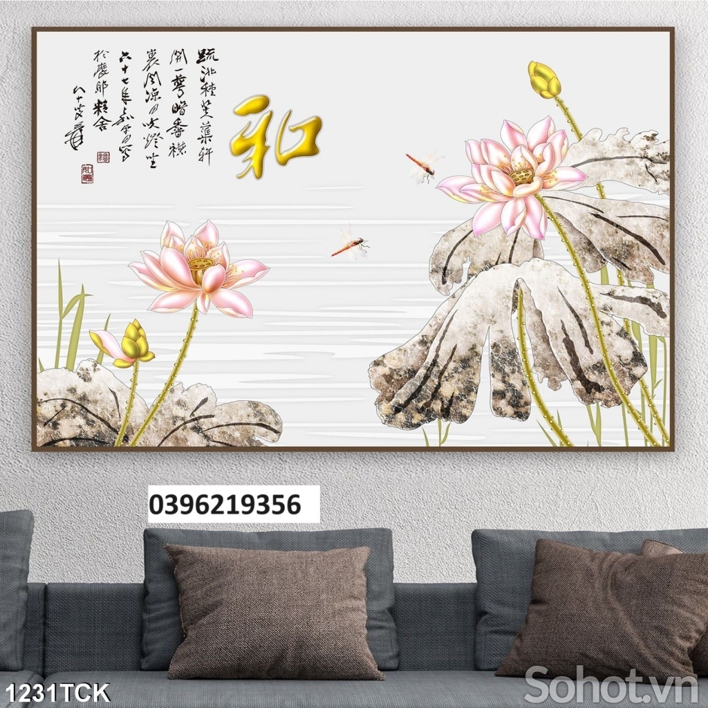 Tranh hoa sen trang trí 3d