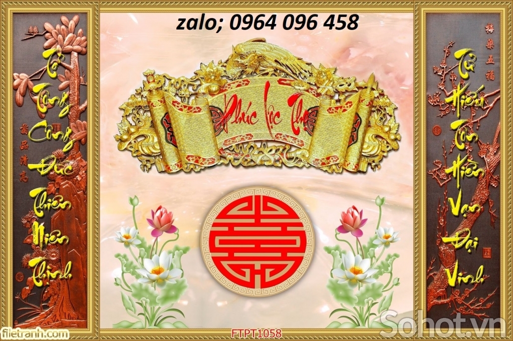 Tranh gạch 3d câu đối phòng thờ - CMM44