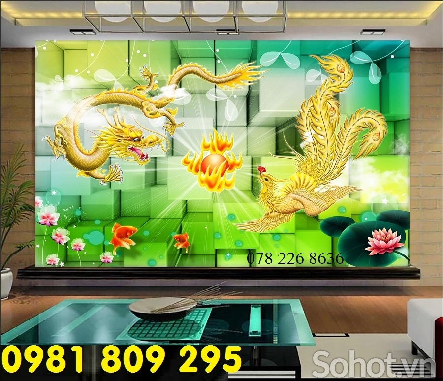 Tranh gạch 3d rồng ốp phòng thờ