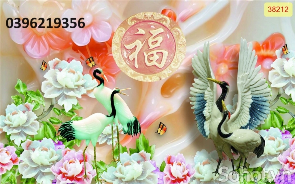 Gạch 3D tùng hạc đẹp trang trí