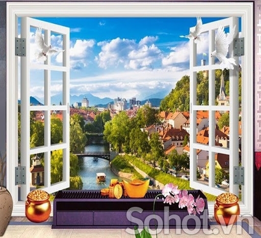 tranh gạch 3d cửa sổ - CBB56