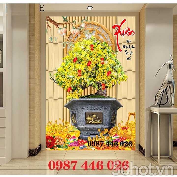 Gạch 3d tranh hoa mai vàng HP273