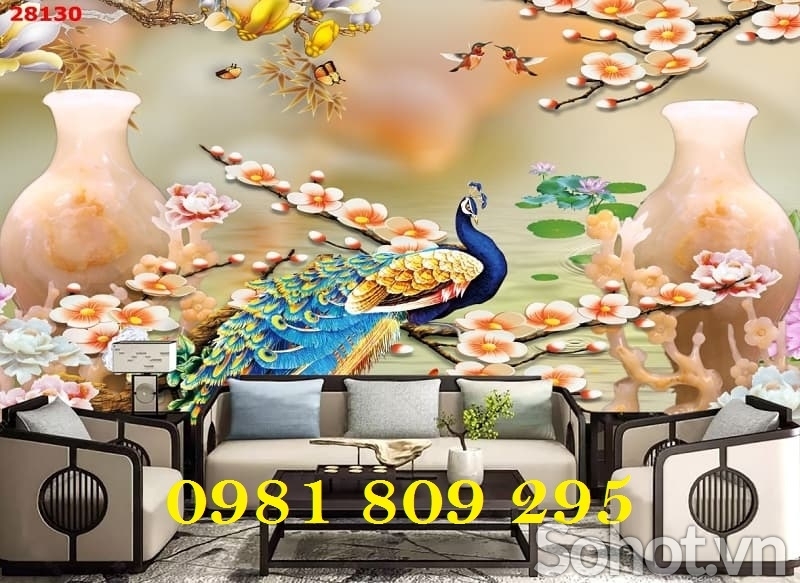 Tranh gạch men 3d chim công phòng khách GF6Y