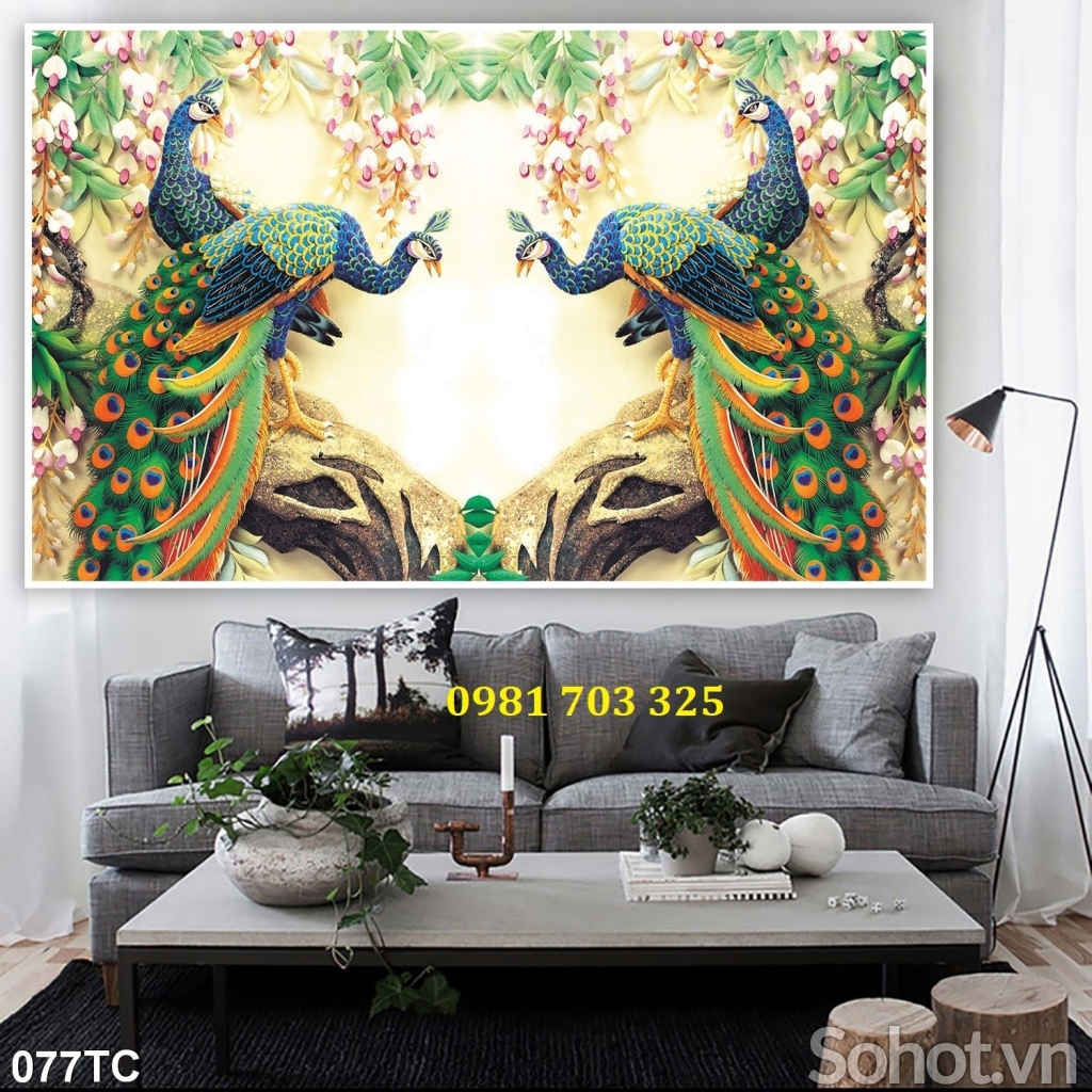 Tranh gạch chim công 3D trang trí
