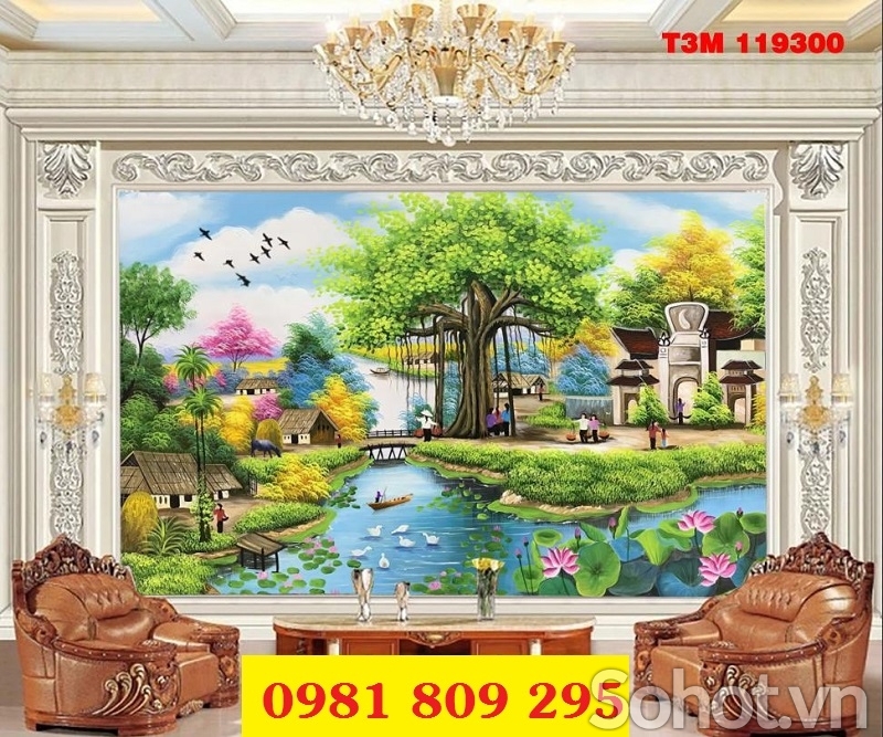 Tranh 3d làng quê , tranh gạch  HN8988