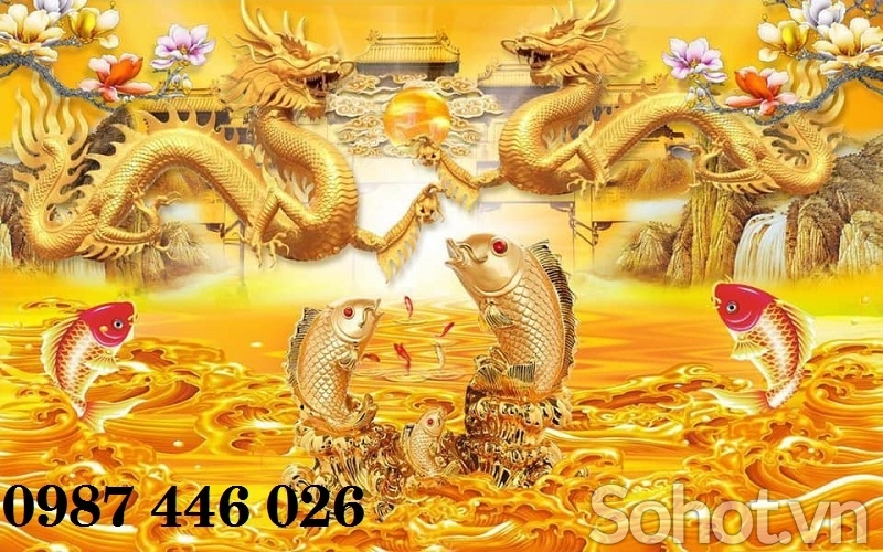 Tranh gạch men rồng vàng HP33