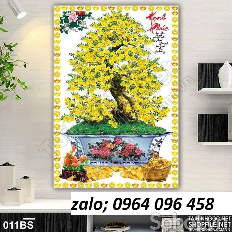 Tranh cây mai 3d - tranh gạch 3d cây mai - NBB84