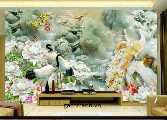Tranh gạch chim công hoa mẫu đơn - 59000CB