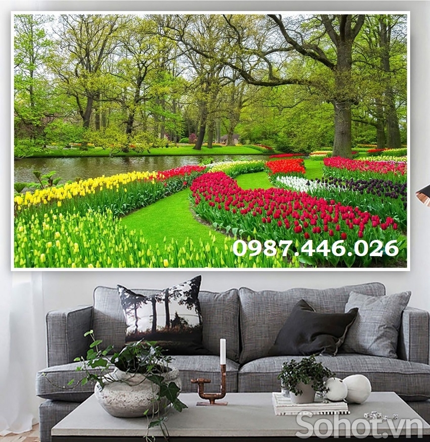 Gạch ốp tường đẹp vườn hoa 3d HP9373