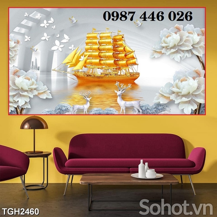 Gạch 3d, tranh gạch men thuyền buồm HP6292
