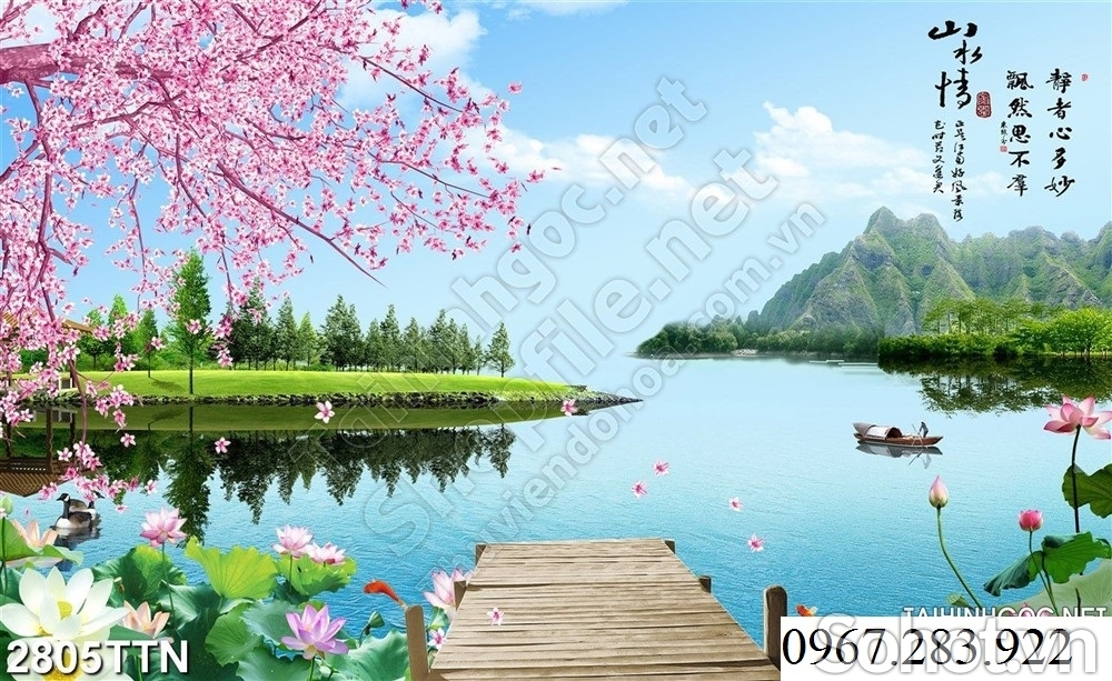 Tranh hoa đào 3d trang trí tường