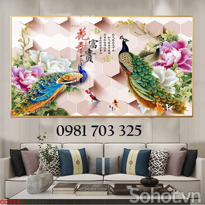 Gạch tranh chim công dán tường