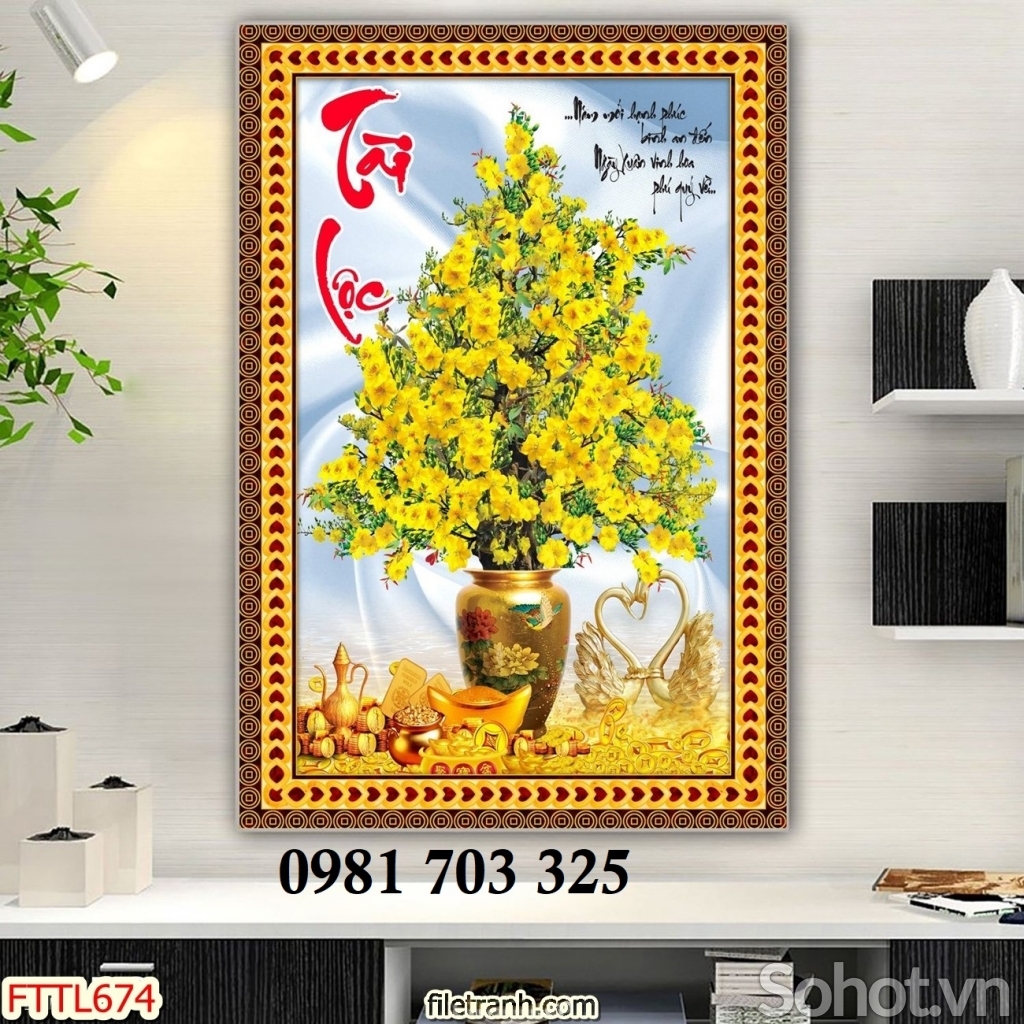 Tranh hoa mai vàng treo tường phòng khách, tranh gạch men