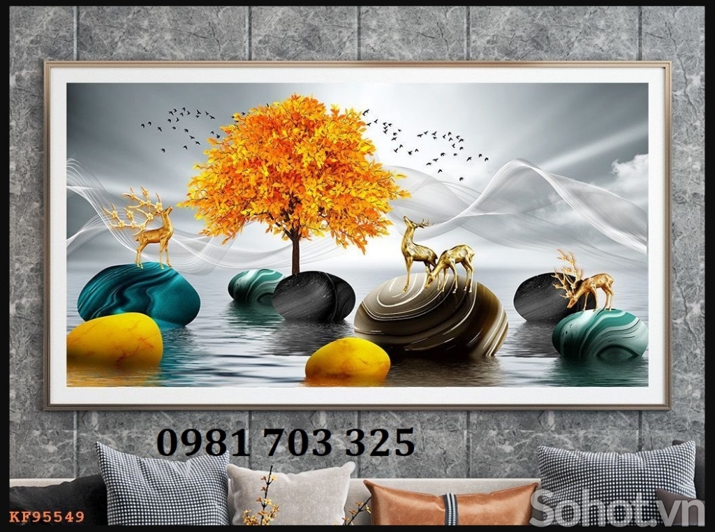 Tranh gạch 3D dán tường phòng khách