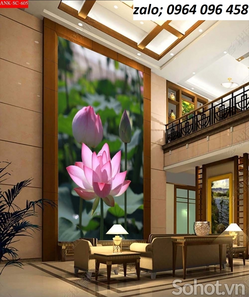 Tranh gạch 3d ốp tường mẫu hoa sen - 76SP