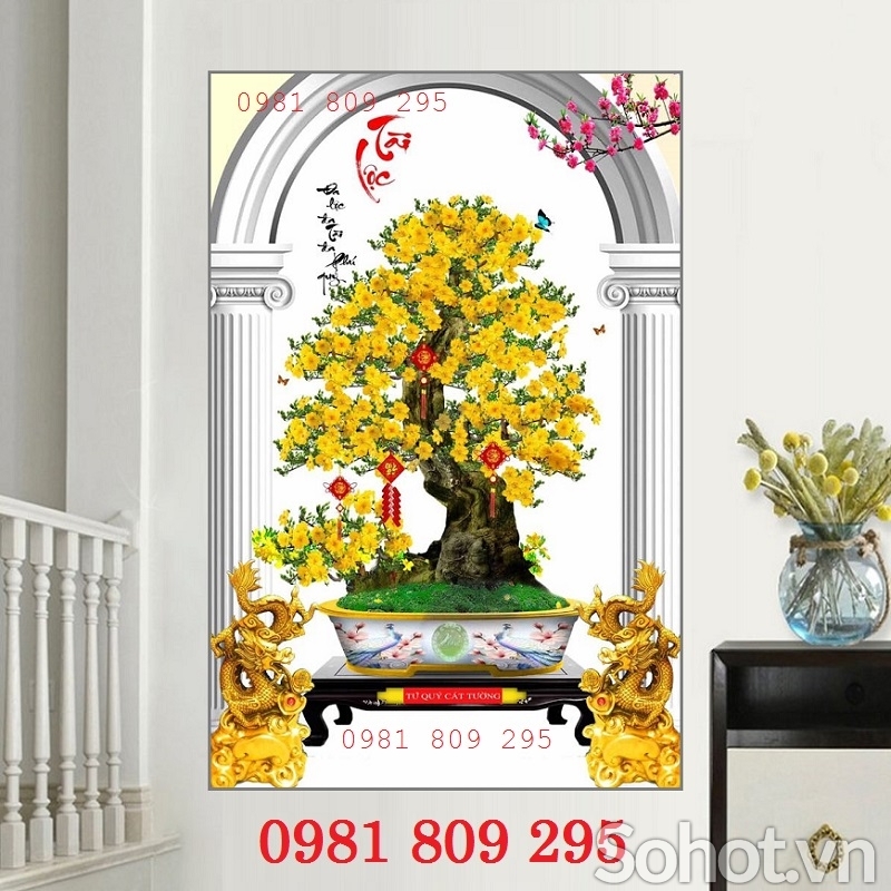 Gạch tranh 3d cây mai vàng thịnh vượng