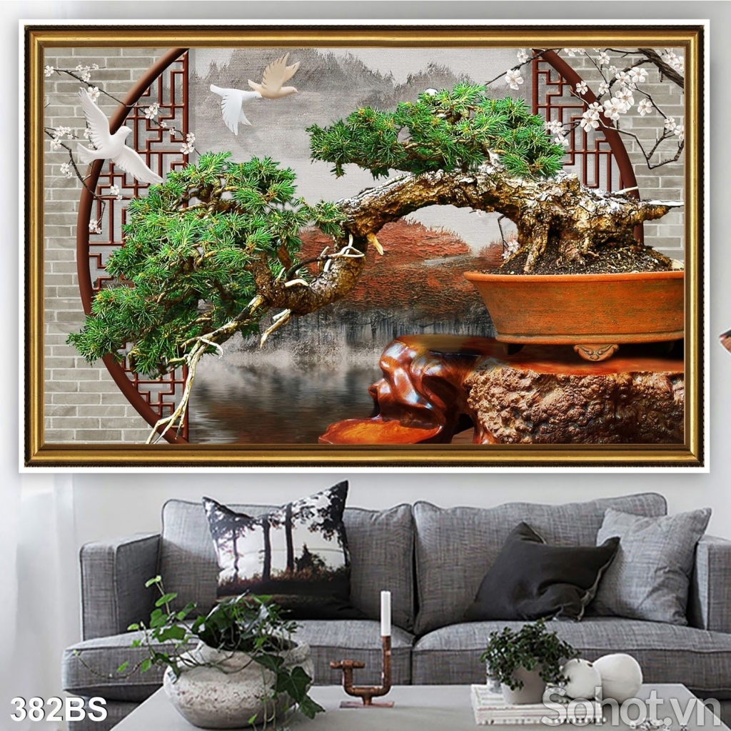 Gạch tường 3d hoạ tiết cây bonsai 3d
