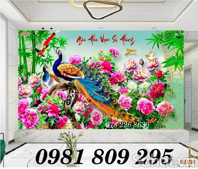 Tranh con công , gạch tranh ốp tường