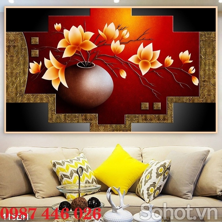 Gạch ốp tường tranh bình hoa 3d HP8342