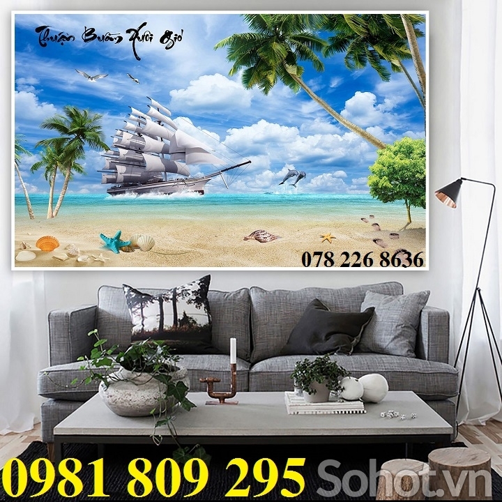 Tranh 3d thuyền buồm phong thủy