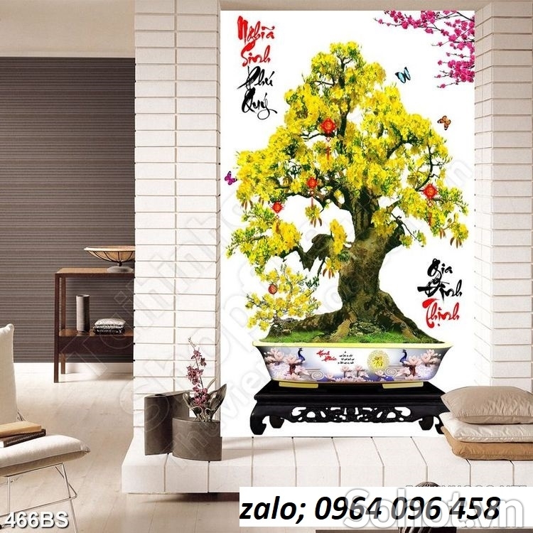 Tranh gạch cây mai - tranh gạch 3d cây mai - NXV67