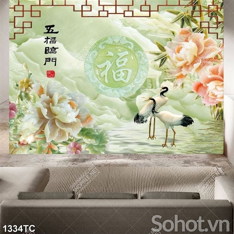 Gạch tranh 3D chim hạc đẹp