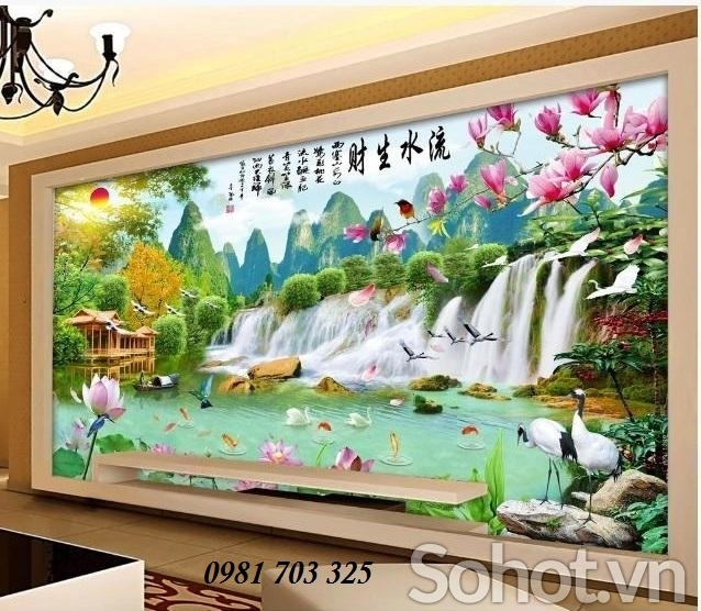 Tranh thác nước- tranh gạch 3D phong cảnh