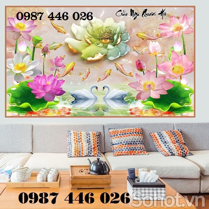 Gạch tranh hoa sen 3d đẹp HP9833