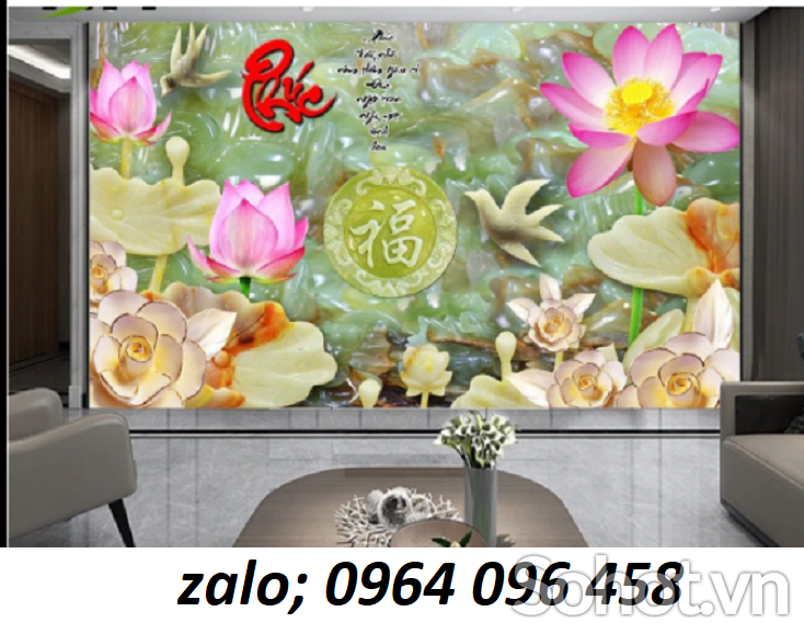 Tranh hoa sen 3d tranh gạch 3d hoa sen KJH6