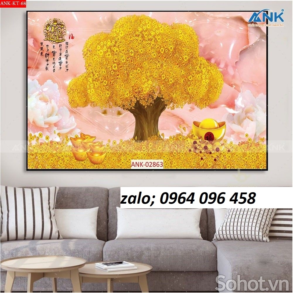 Tranh gạch cây tiền vàng 3d - KNB58
