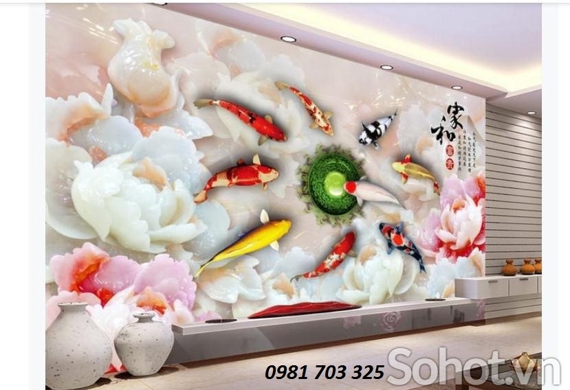 Tranh 3D cá chép- gạch tranh 3D