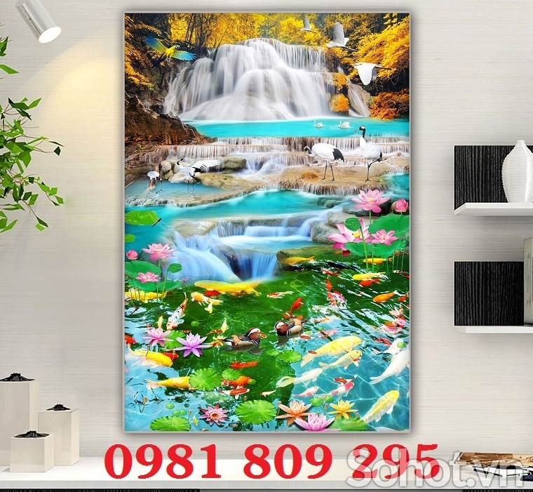 Tranh thác nước , gạch tranh 3d thiên nhiên ốp tường