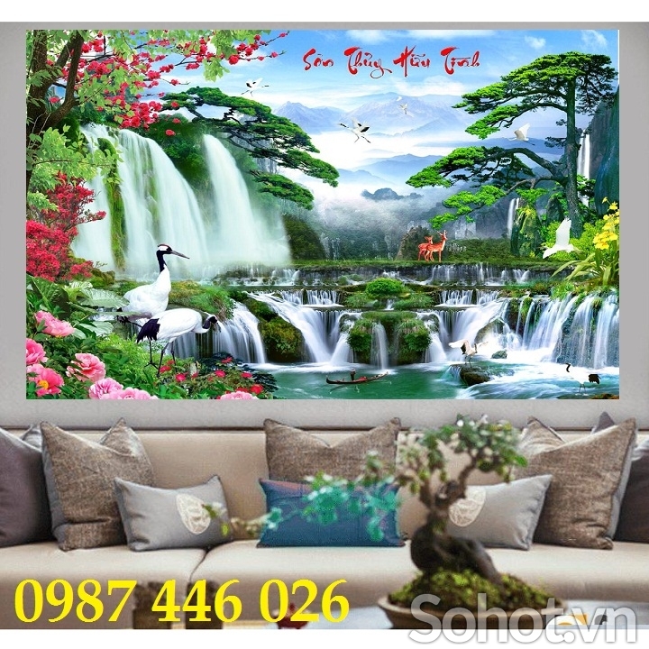Gạch ốp tường tranh thác nước đẹp HP0283