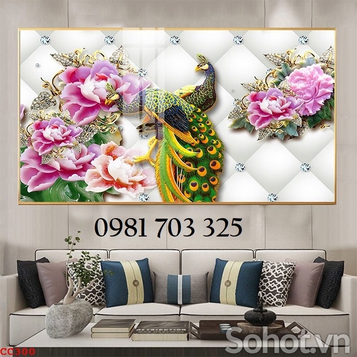 Gạch tranh chim công dán tường