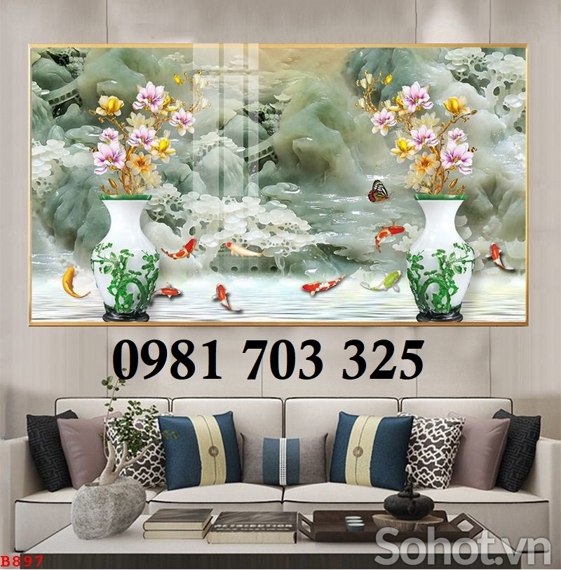 Gạch tranh trang trí bình hoa đẹp