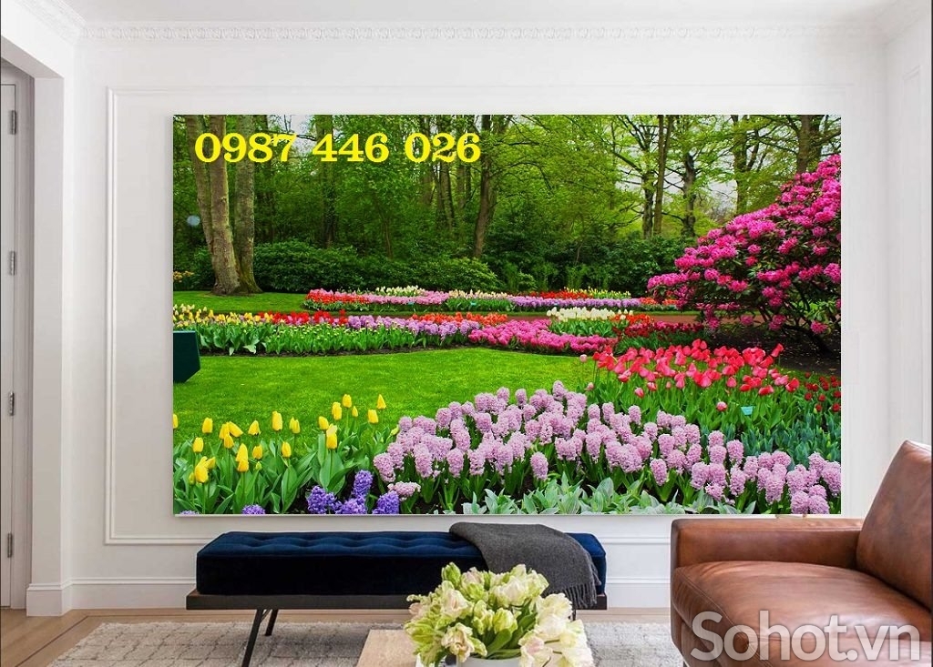 Gạch tranh ốp tường vườn hoa 3d