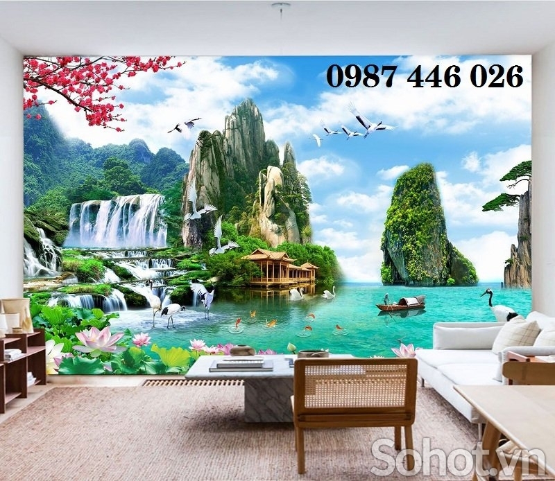 Gạch 3d tranh phong cảnh thác nước