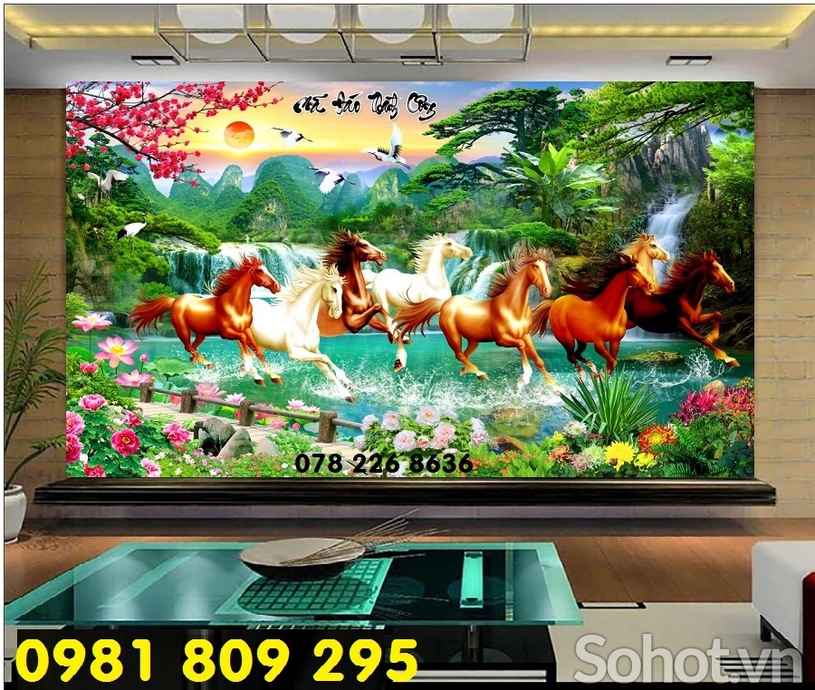 Mẫu tranh gạch 3d bát mã - tranh phòng khách